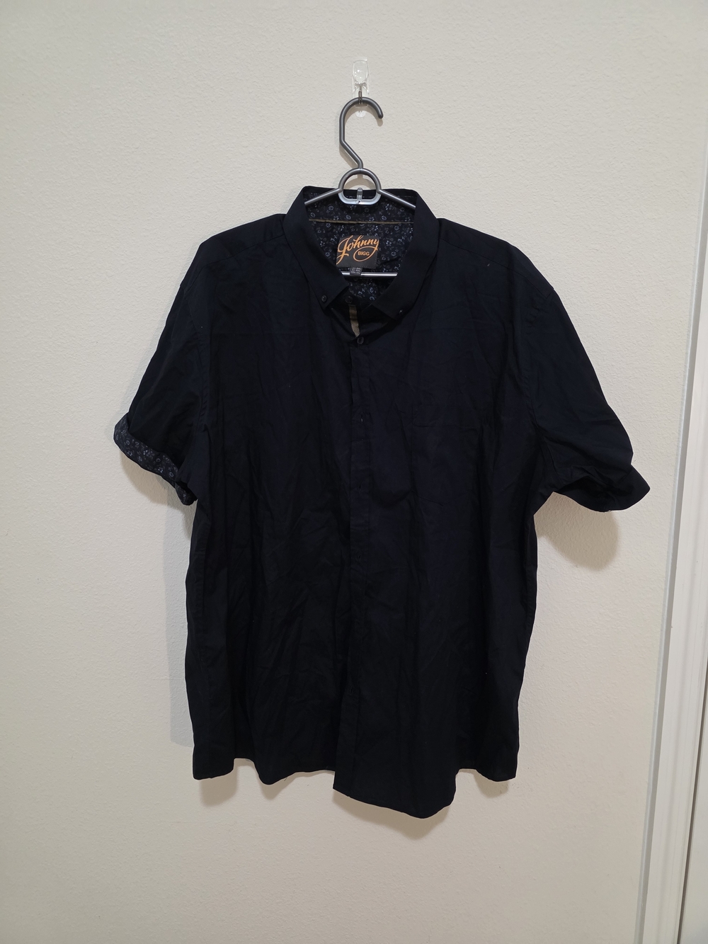 Johnny Collar Button-Down Short Sleeve Shirt - Black